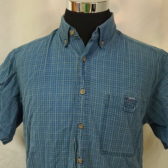 Wrangler Rugged Wear Mens Large Blue Stripe Short Sleeve Button Work Shirt - Picture 2 of 10